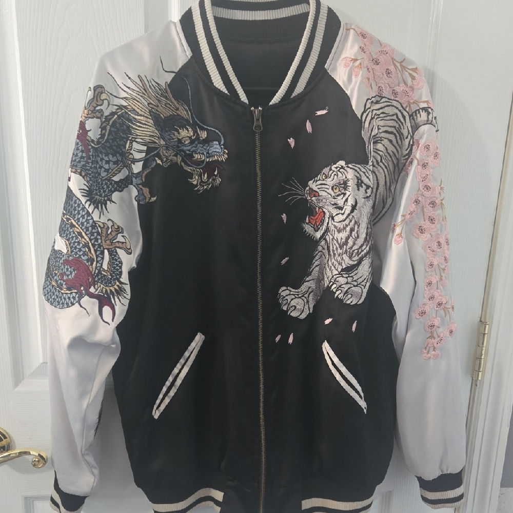 Embroidered Dragon and Tiger Bomber Jacket